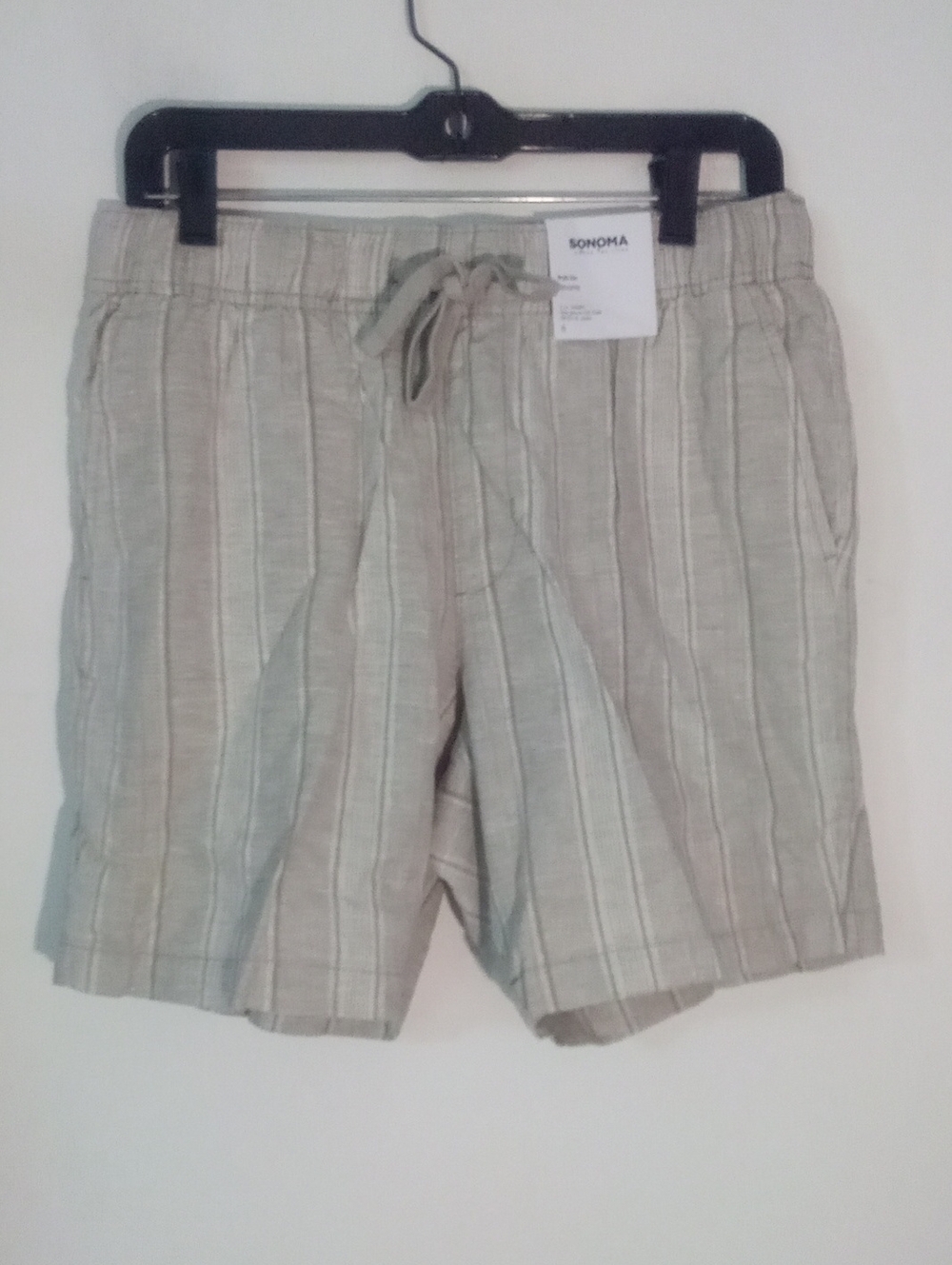 * Sonoma Striped Linen-Blend Shorts in Light Beige Small NWT $30 7" Inseam
